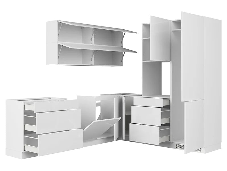 Family Line Top Line Right-Hand Corner Kitchen Furniture Set 260x225 cm – White High Gloss (Without Worktop &amp; Handles)
