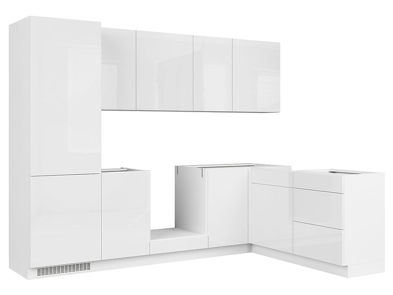 Family Line Top Line Left-Hand Corner Kitchen Furniture Set 270x180 cm – White High Gloss (Without Worktop & Handles)