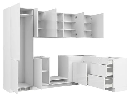 Family Line Top Line Left-Hand Corner Kitchen Furniture Set 270x180 cm – White High Gloss (Without Worktop & Handles)