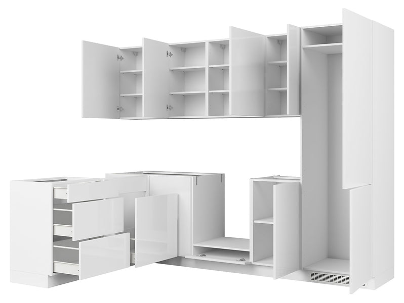 Family Line Top Line Right-Hand Corner Kitchen Furniture Set 270x180 cm – White High Gloss (Without Worktop &amp; Handles)