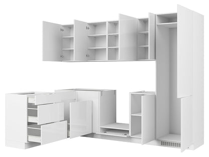 Family Line Top Line Right-Hand Corner Kitchen Furniture Set 270x180 cm – White High Gloss (Without Worktop &amp; Handles)
