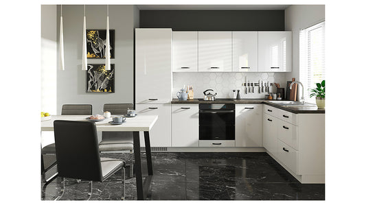 Family Line Top Line Left-Hand Corner Kitchen Furniture Set 270x180 cm – White High Gloss (Without Worktop & Handles)