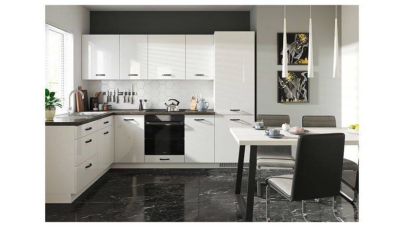 Family Line Top Line Right-Hand Corner Kitchen Furniture Set 270x180 cm – White High Gloss (Without Worktop &amp; Handles)
