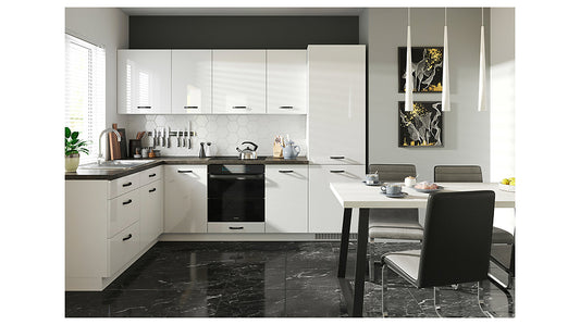 Family Line Top Line Right-Hand Corner Kitchen Furniture Set 270x180 cm – White High Gloss (Without Worktop &amp; Handles)