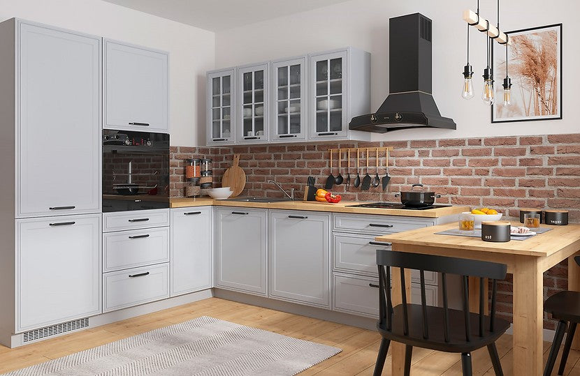 Family Line Verdi Left-Hand Corner Kitchen Furniture Set 225x260 cm – Light Gray Matte (Without Worktop)