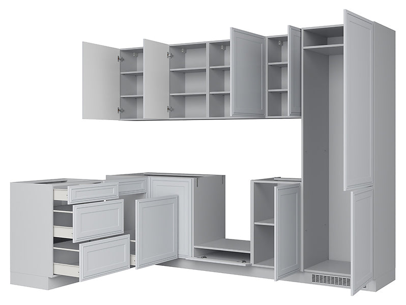 Family Line Verdi Right-Hand Corner Kitchen Furniture Set 270x180 cm – Light Gray Matte (Without Worktop)