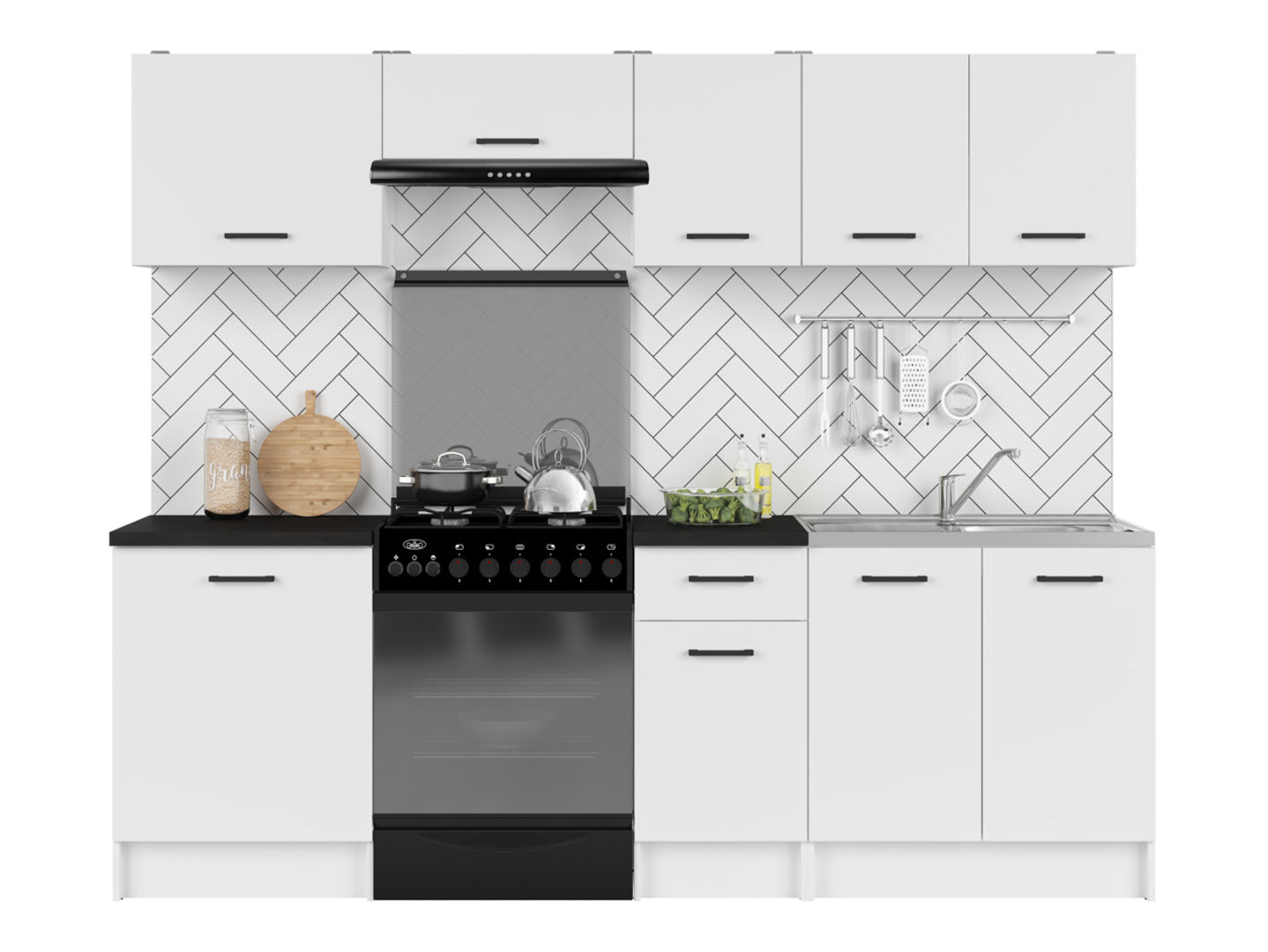 Sara Line 240 cm Kitchen Set – Modern White Cabinets