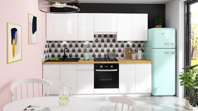 Family Line Sole Kitchen Furniture Set 260 cm – White Gloss (Without Worktop)