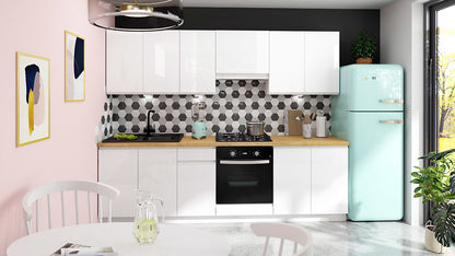 Family Line Sole Kitchen Furniture Set 260 cm – White Gloss (Without Worktop)