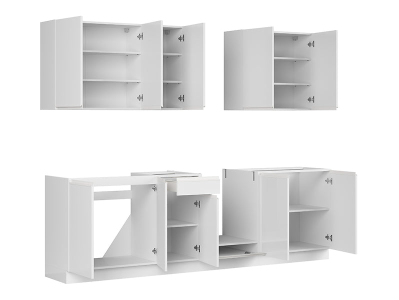 Family Line Sole Kitchen Furniture Set 260 cm – White Gloss (Without Worktop)
