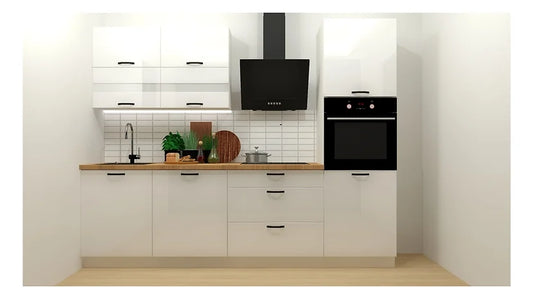 Family Line Top Line Kitchen Furniture Set 260 cm – White Gloss (Without Worktop & Handles)