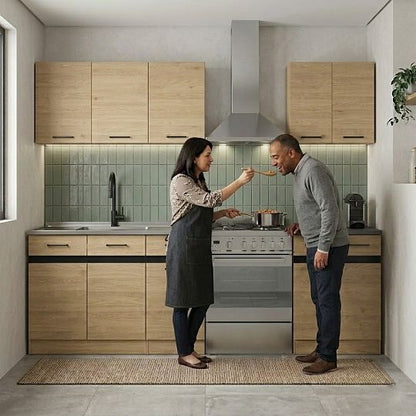 Junona Line A 180 cm Compact Straight Kitchen Furniture Set – Bernstein Oak (With Worktop and sink)