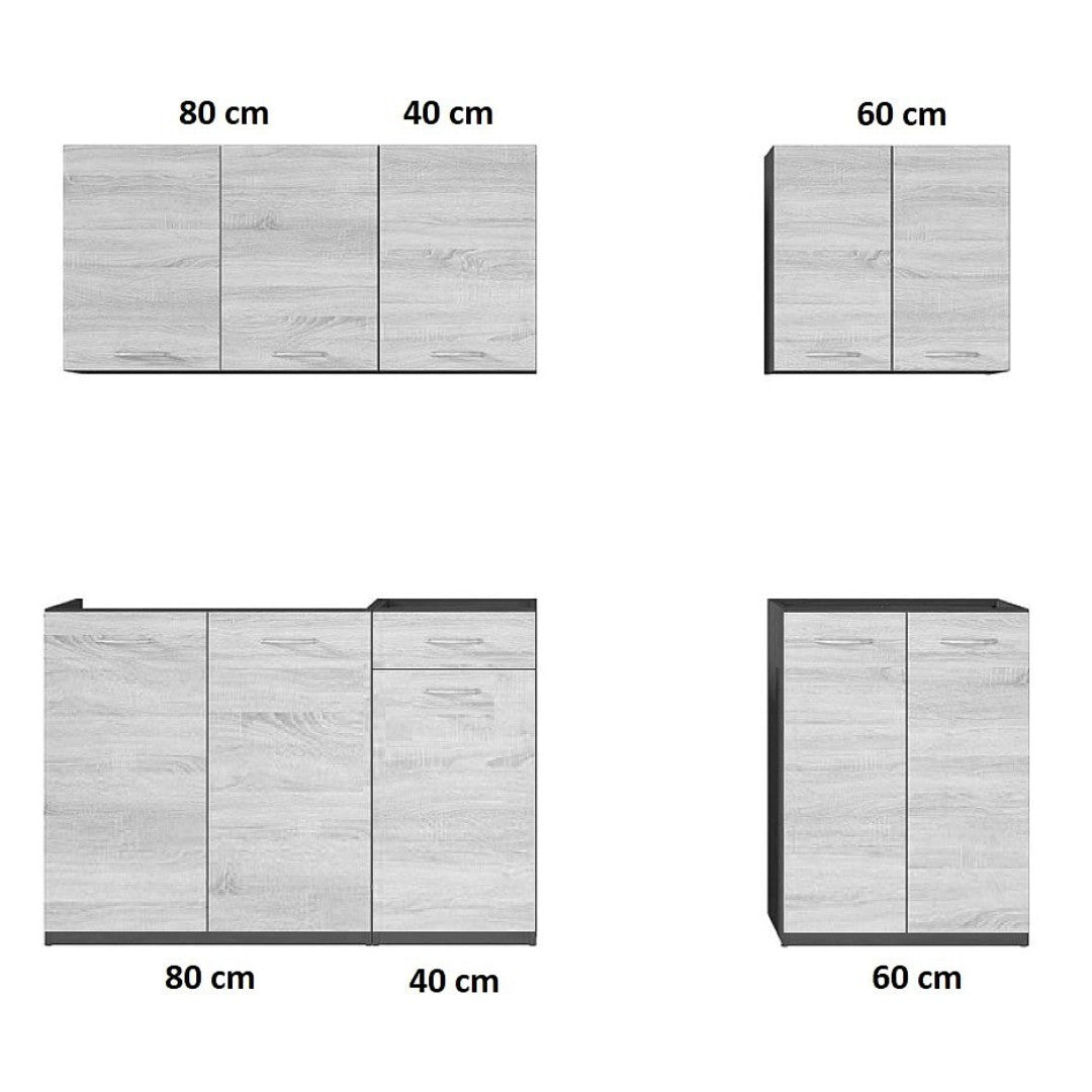 Junona Line A 180 cm Compact Straight Kitchen Furniture Set – Bernstein Oak (With Worktop and sink)