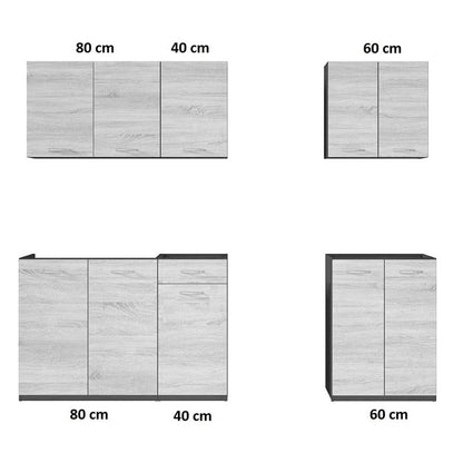Junona Line A 180 cm Compact Straight Kitchen Furniture Set – Bernstein Oak (With Worktop and sink)